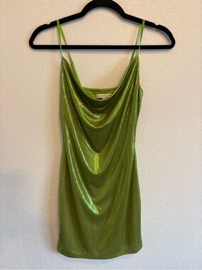 Sincerely Jules Metallic Green Cowl Neck Mini Dress XS